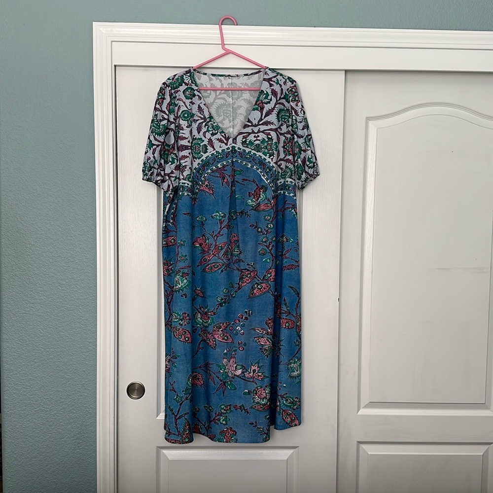 Floral Patterned Dress in Blue and Pink